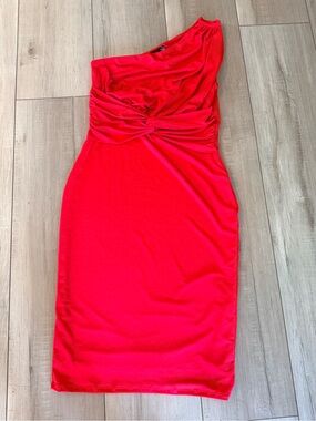 Emprada One-Shoulder Twist Midi Dress in Vibrant Red- Never worn